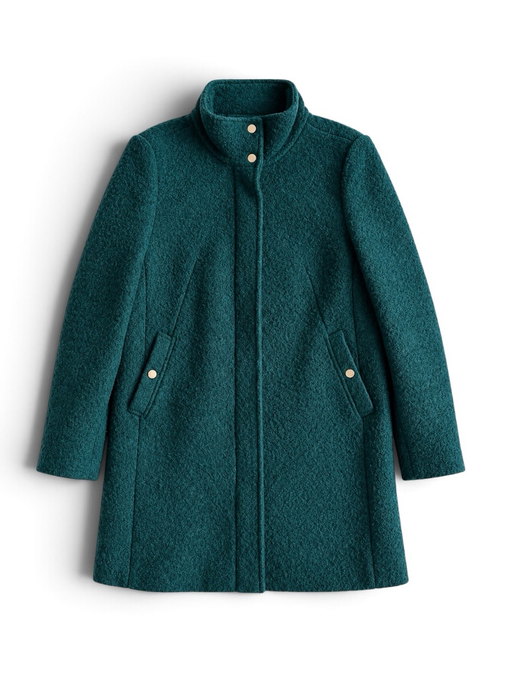 LOFT Wool Blend Dress Coat Stand Collar Deep Emerald Green Holiday Medium